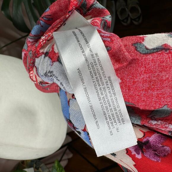 Band of Gypsies Floral Boho Maxi Dress XS Red Viscose Peasant Puff Sleeve Lace - Picture 10 of 12